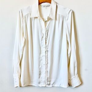 Trina Turk Ivory Silk Button-Up Blouse Size Medium